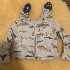 Posh Peanut Light Blue Shark Print One-Piece Footie